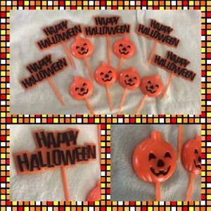 11 Vintage amscan Happy Halloween party cake picks toppers Jack-o-Lantern